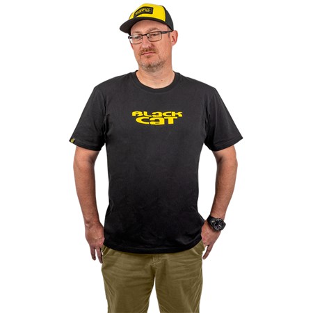 T-SHIRT MED KORTE ÆRMER TIL MÆND BLACK CAT LOGO BLACK TSHIRT - SORT