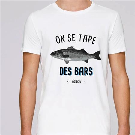 T-SHIRT MĘSKI Z KRÓTKIM RĘKAWEM MONSIEUR PÊCHEUR ON SE TAPE DES BARS - BIAŁY