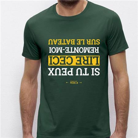 T-SHIRT MET KORTE MOUWEN VOOR HEREN MONSIEUR PÊCHEUR REMONTE MOI SUR LE BATEAU - GROEN