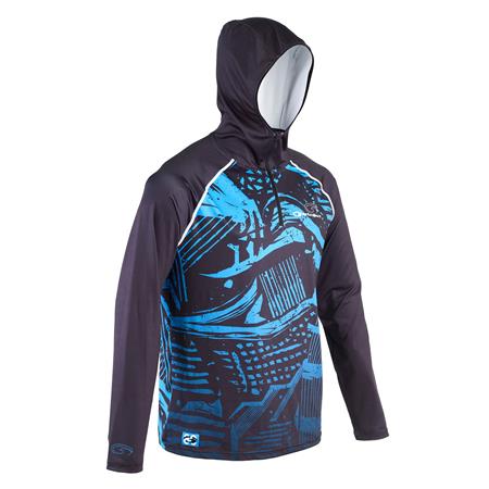 T-Shirt Z Długim Rękawem Męski Garbolino Uv Protect 80'S Z Kapturem - Czarny/Niebieski