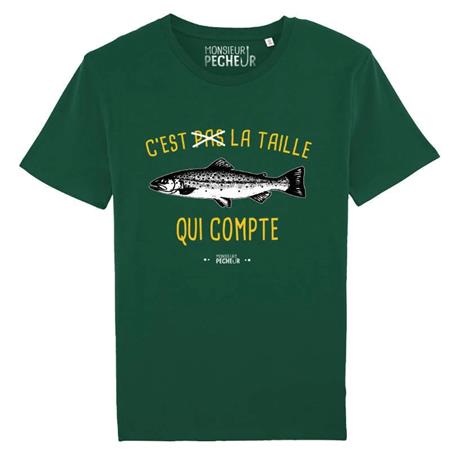Tee Shirt Korte Mouwen Heren Monsieur Pêcheur C'est Pas La Taille Qui Compte - Forel - Groen
