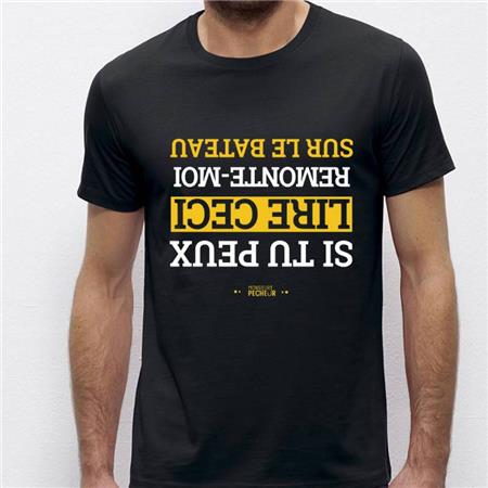 TEE SHIRT KORTE MOUWEN HEREN MONSIEUR PÊCHEUR REMONTE MOI SUR LE BATEAU - ZWART