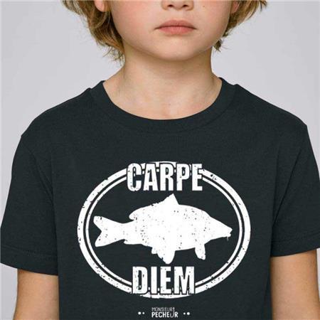 Tee Shirt Manches Courtes Enfant Monsieur Pêcheur Carpe Diem - Black