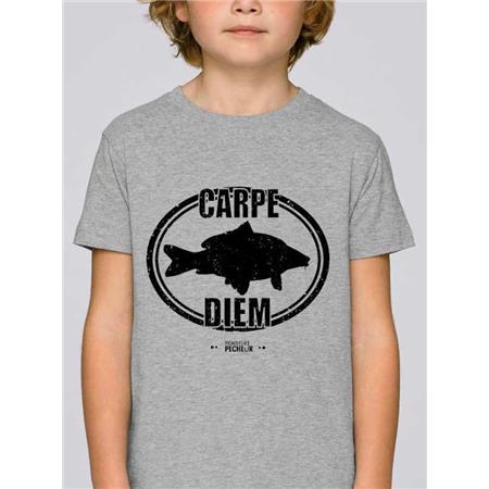 Tee Shirt Manches Courtes Enfant Monsieur Pêcheur Carpe Diem - Heather Grey