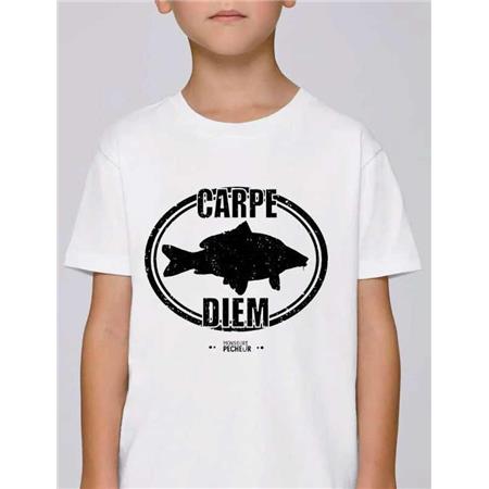 Tee Shirt Manches Courtes Enfant Monsieur Pêcheur Carpe Diem - White