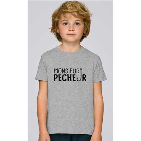 Tee Shirt Manches Courtes Enfant Monsieur Pêcheur - Heather Grey