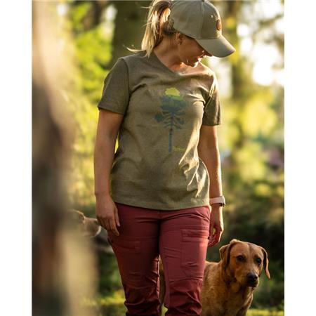 TEE SHIRT MANCHES COURTES FEMME PINEWOOD FINNVEDEN RECYCLED OUTDOOR - OLIVE MEL PINE TREE