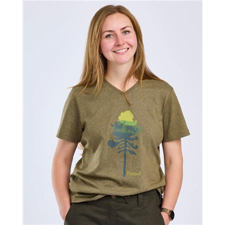 TEE SHIRT MANCHES COURTES FEMME PINEWOOD FINNVEDEN RECYCLED OUTDOOR - OLIVE MEL PINE TREE