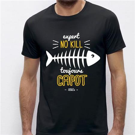 Tee Shirt Manches Courtes Homme Monsieur Pêcheur Expert No Kill - Noir