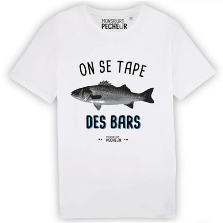 Tee Shirt Manches Courtes Homme Monsieur Pêcheur On Se Tape Des Bars - Blanc