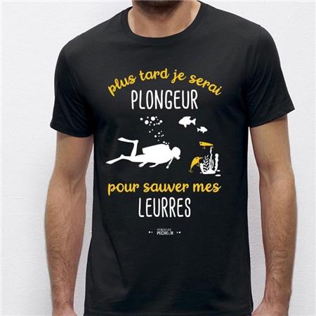 Tee Shirt Manches Courtes Homme Monsieur Pêcheur Plus Tard Je Serais Plongeur - Noir