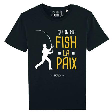 Tee Shirt Manches Courtes Homme Monsieur Pêcheur Qu'on Me Fish La Paix - Noir