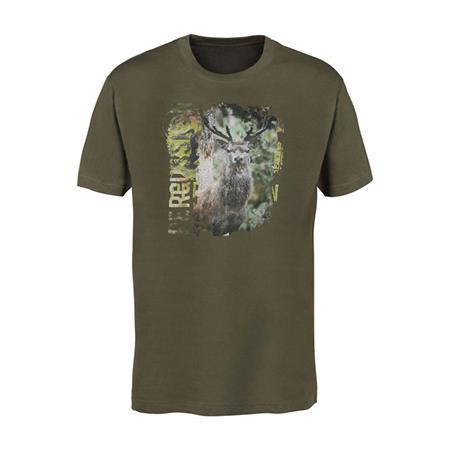 Tee-Shirt Manches Courtes Homme Percussion Serigraphie - Cerf - Kaki