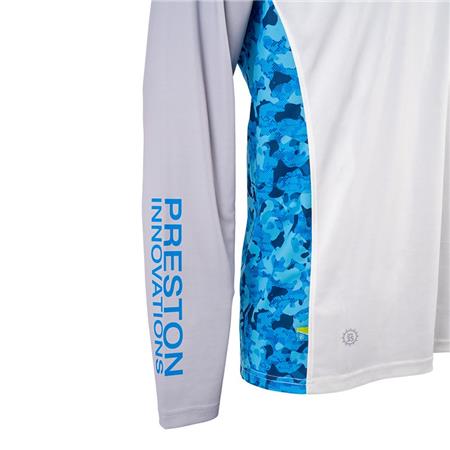 TEE SHIRT MANICHE LUNGHE UOMO PRESTON INNOVATIONS PERFORMANCE HOODED SUN SHIRT UPF-40 - BLANC/GRIS