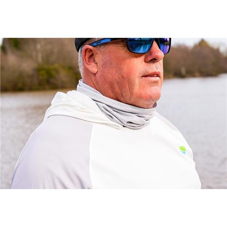 TEE SHIRT MANICHE LUNGHE UOMO PRESTON INNOVATIONS PERFORMANCE HOODED SUN SHIRT UPF-40 - BLANC/GRIS