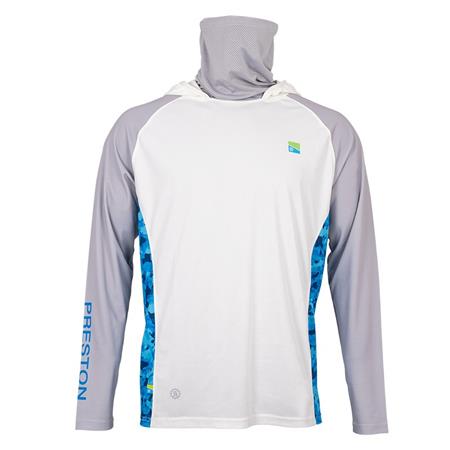 TEE SHIRT MANICHE LUNGHE UOMO PRESTON INNOVATIONS PERFORMANCE HOODED SUN SHIRT UPF-40 - BLANC/GRIS