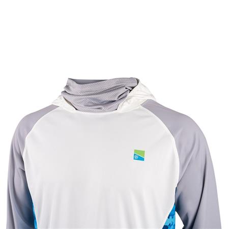 TEE SHIRT MANICHE LUNGHE UOMO PRESTON INNOVATIONS PERFORMANCE HOODED SUN SHIRT UPF-40 - BLANC/GRIS