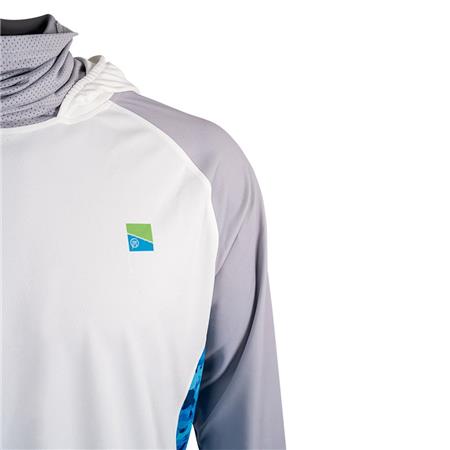 TEE SHIRT MANICHE LUNGHE UOMO PRESTON INNOVATIONS PERFORMANCE HOODED SUN SHIRT UPF-40 - BLANC/GRIS