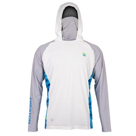 Tee Shirt Maniche Lunghe Uomo Preston Innovations Performance Hooded Sun Shirt Upf-40 - Blanc/Gris
