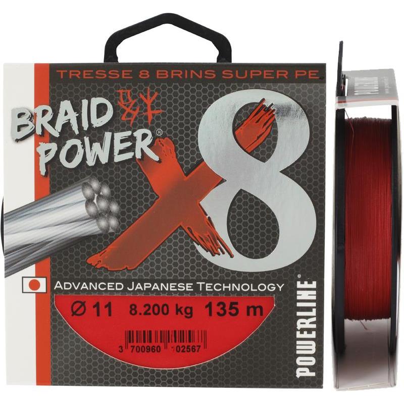 Tresse powerline braid power x8 rouge - 135m