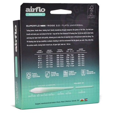 VLIEGLIJN AIRFLO SUPERFLO MAX RIDGE 2.0 FLATS UNIVERSAL CLEAR TIP FLY LINE